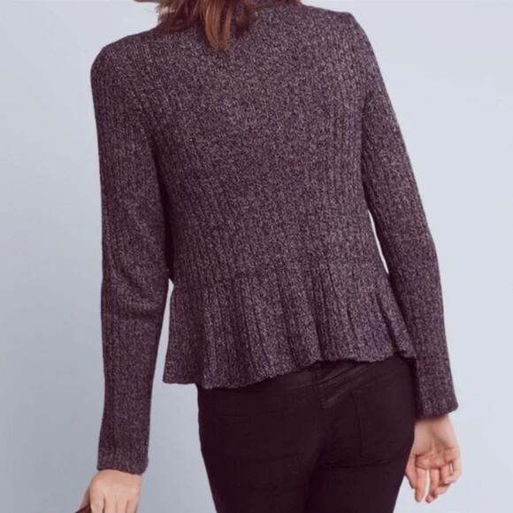 Anthropologie Knitted & Knotted Asymmetrical Ruffle Ribbed Marled Sweater - XS - Picture 8 of 9